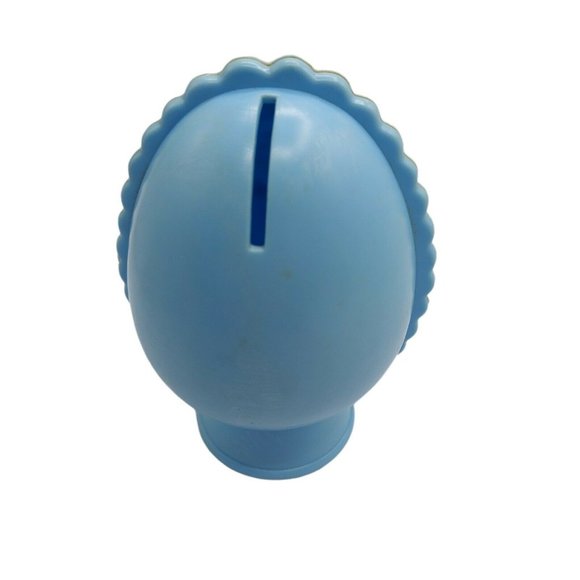Baby's Nest Egg Bank Mid Century Plakie Blue Plastic Babys Bank 5" - Picture 7 of 10